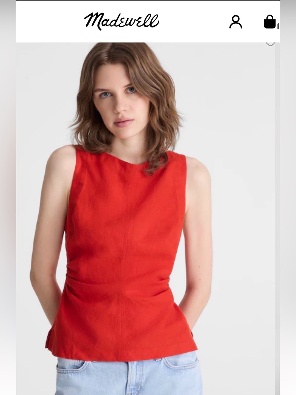 Madewell Red 100% Linen Sleeveless Cinched Waist Top Size 6 $98